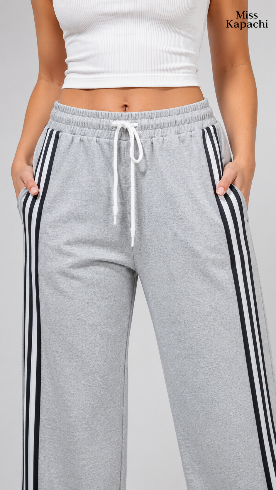 Triple Stripe Wide-Leg Track Pants | Drawstring Waist | Miss Kapachi