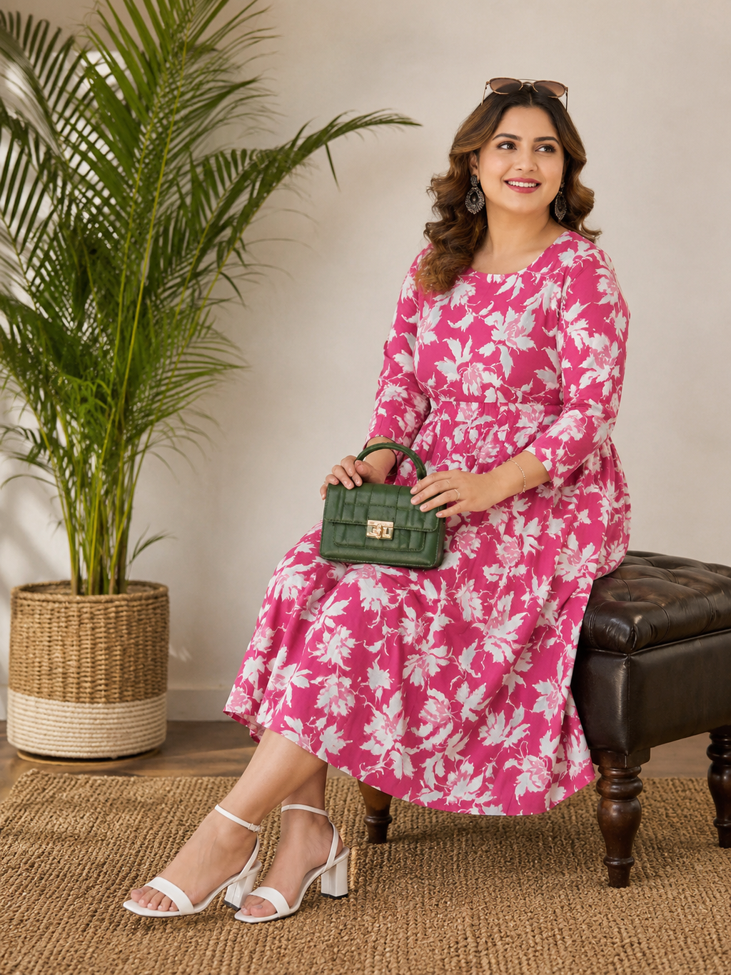 Women's Floral Print 3/4 Sleeve A-Line Midi Dress | Zero+1