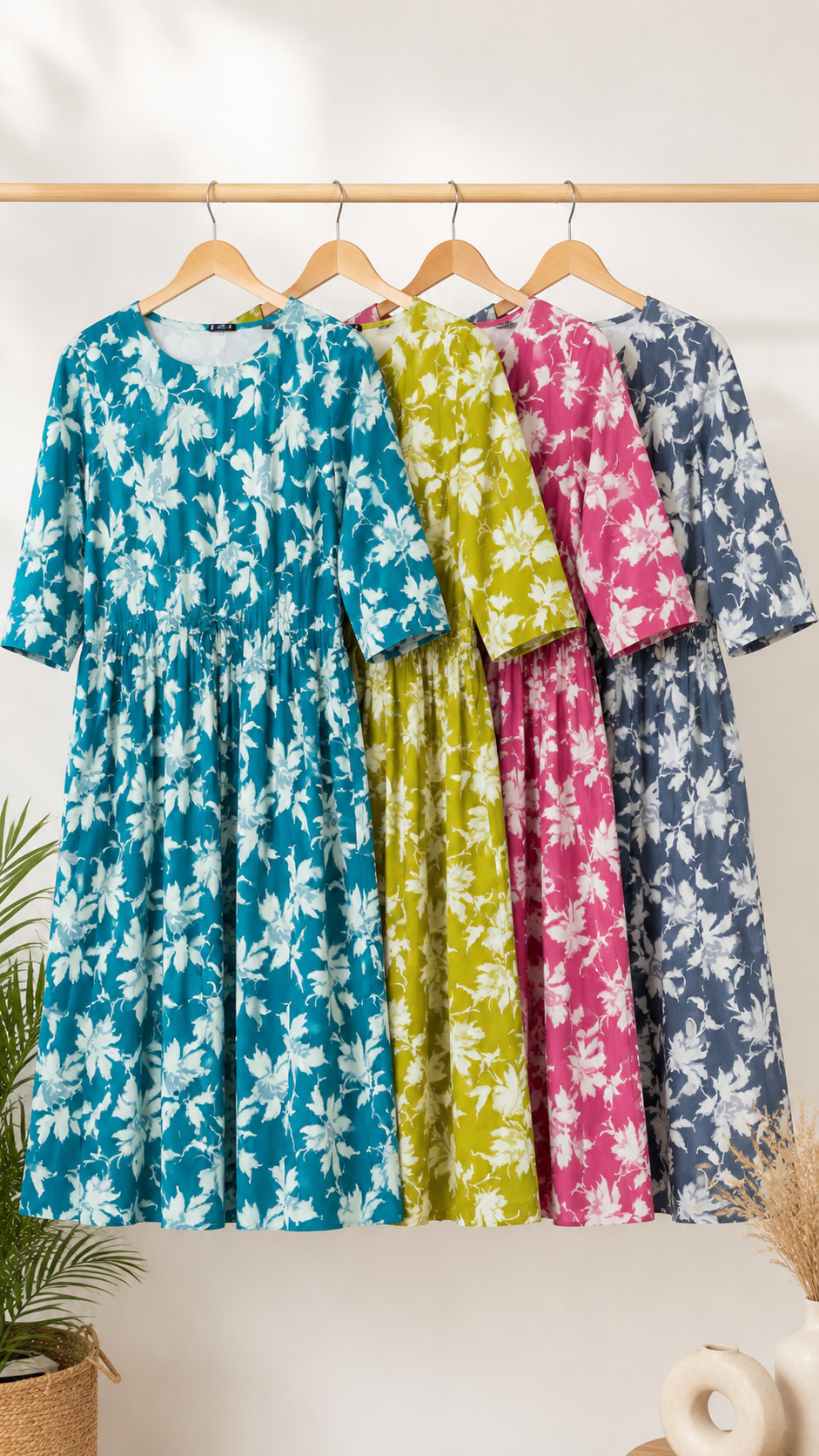Women's Floral Print 3/4 Sleeve A-Line Midi Dress | Zero+1
