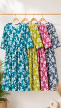 Women's Floral Print 3/4 Sleeve A-Line Midi Dress | Zero+1