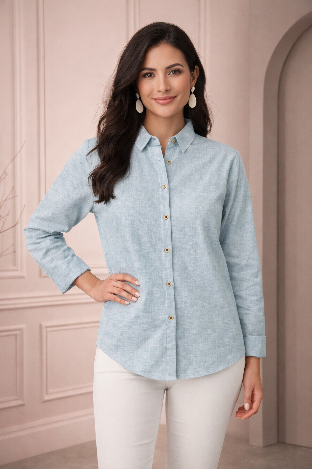 Soft Melange Shirt | Full-Sleeve Women's Casual Formal Button-Down Shirt | Miss Kapachi