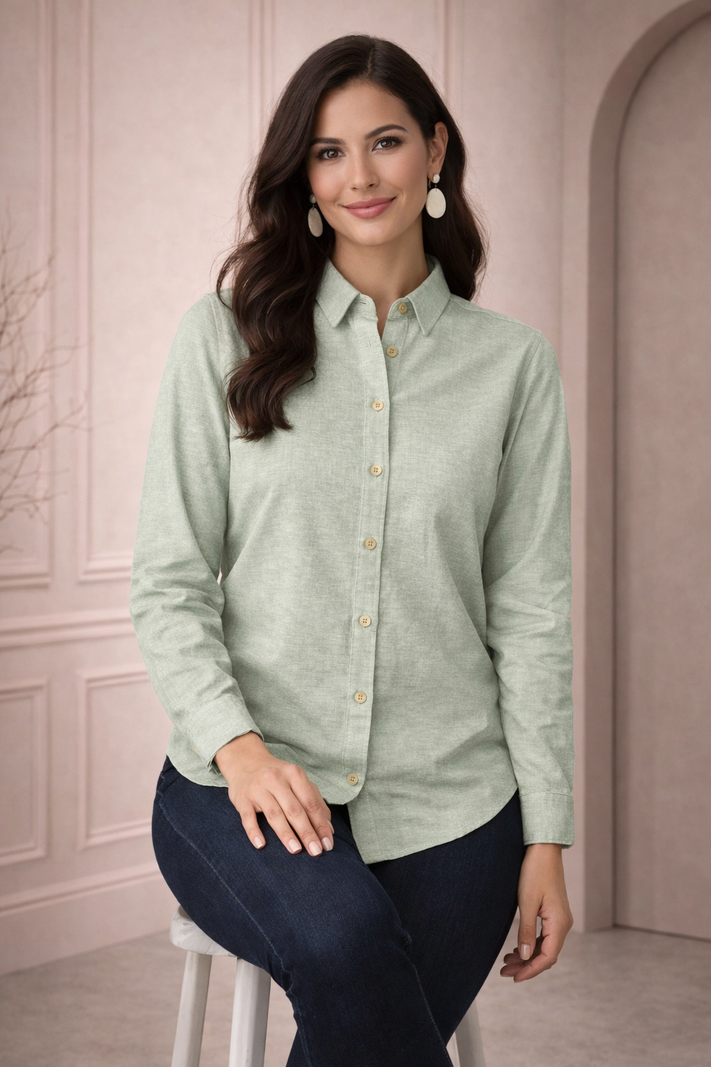 Soft Melange Shirt | Full-Sleeve Women's Casual Formal Button-Down Shirt | Miss Kapachi