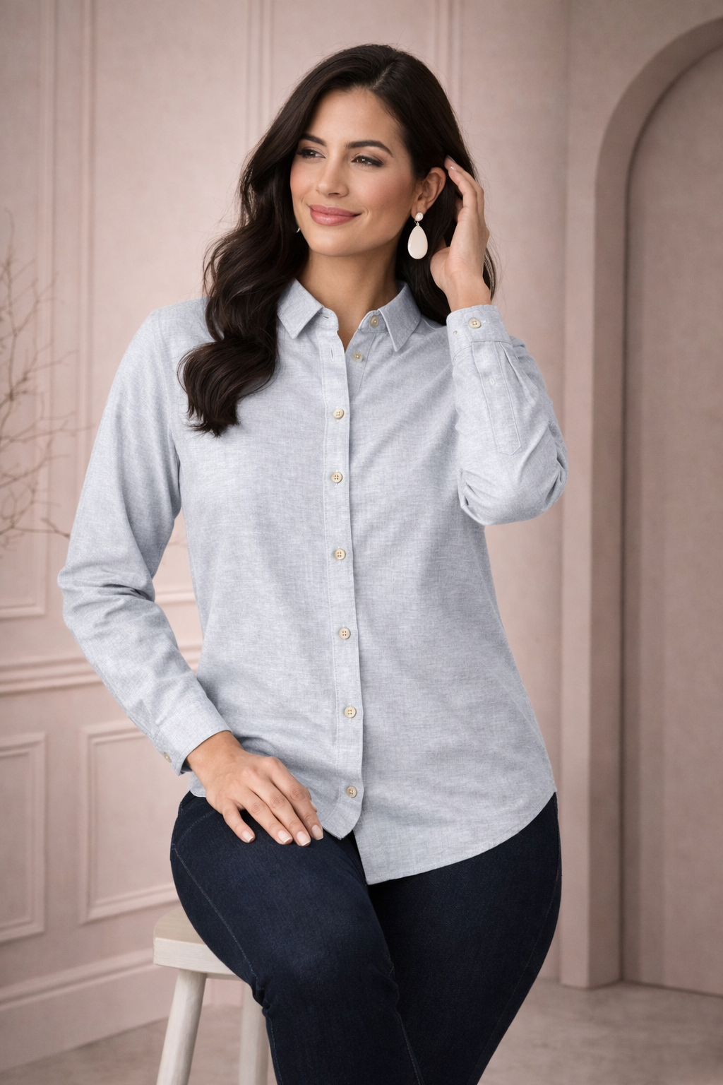 Soft Melange Shirt | Full-Sleeve Women's Casual Formal Button-Down Shirt | Miss Kapachi