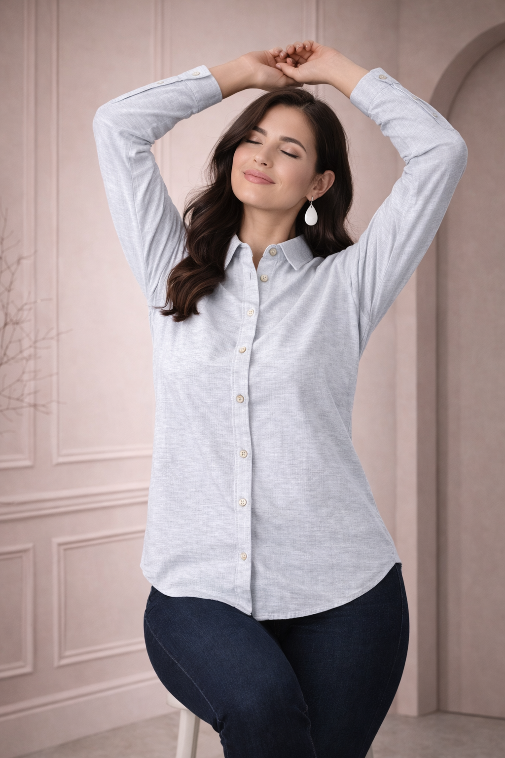 Soft Melange Shirt | Full-Sleeve Women's Casual Formal Button-Down Shirt | Miss Kapachi