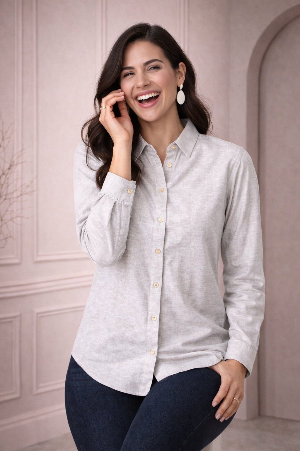 Soft Melange Shirt | Full-Sleeve Women's Casual Formal Button-Down Shirt | Miss Kapachi