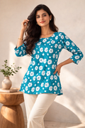 Women's Floral Print Cotton A-Line Top | 3/4 Sleeve Round Neck | Miss Kapachi