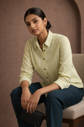 Textured Knit Shirt | Stretchable Full-Sleeve Women's Formal Shirt | Zero+1