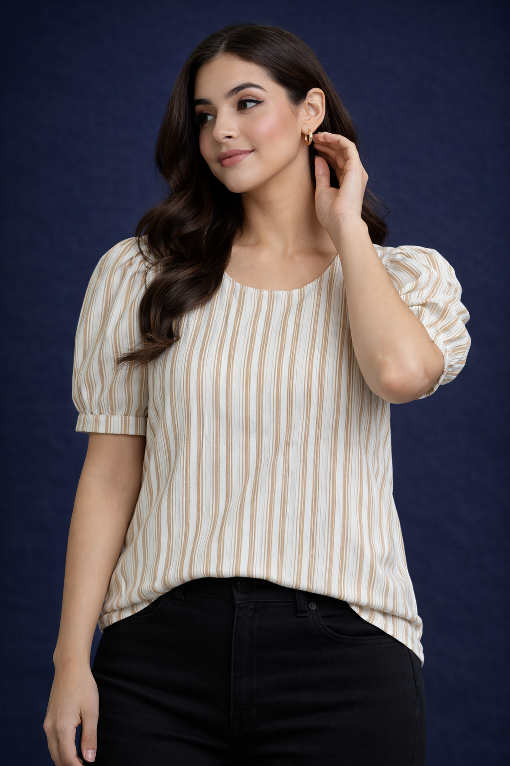 NV Stripe Puff Sleeve Top | Miss Kapachi
