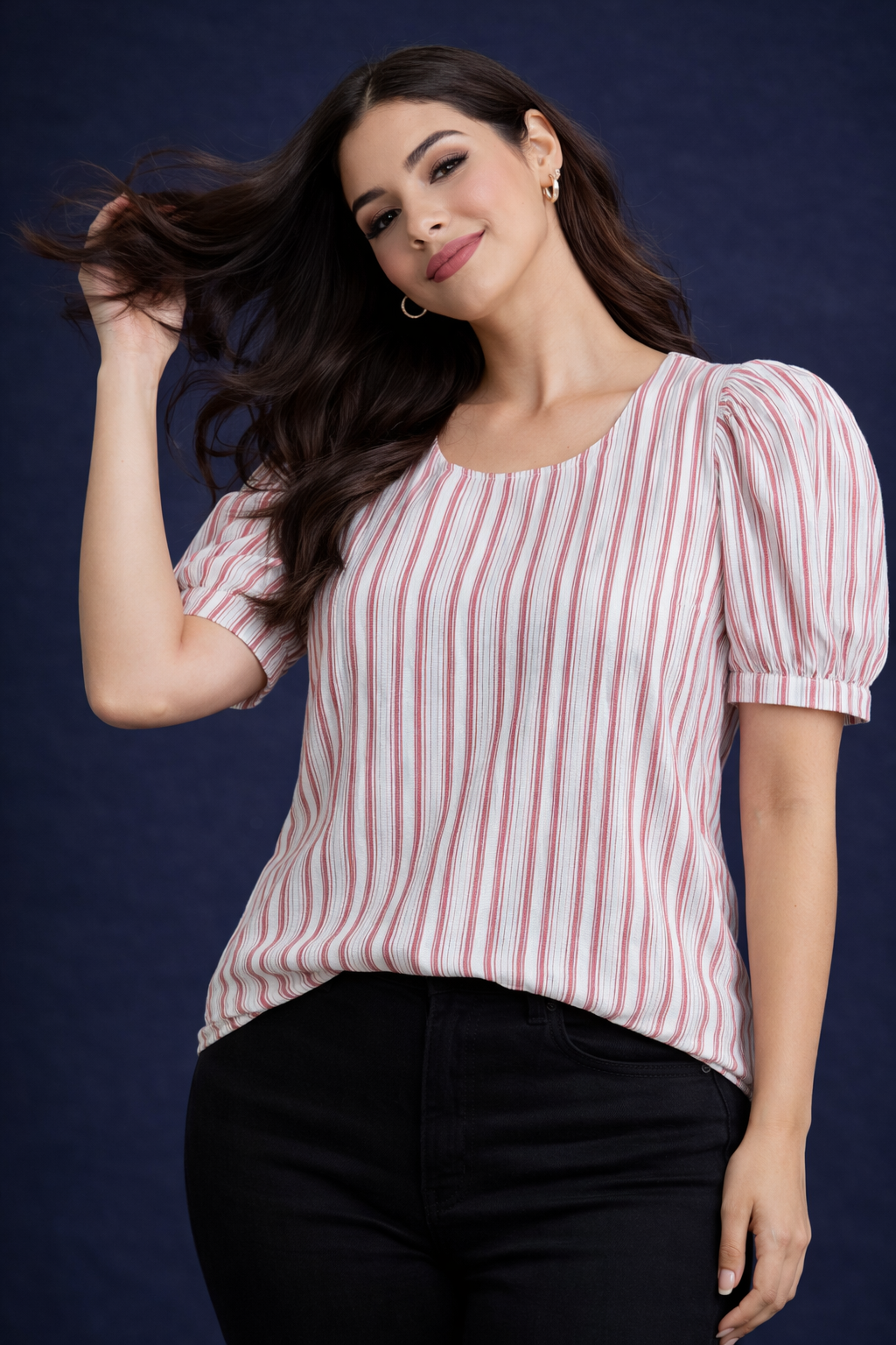 NV Stripe Puff Sleeve Top | Miss Kapachi
