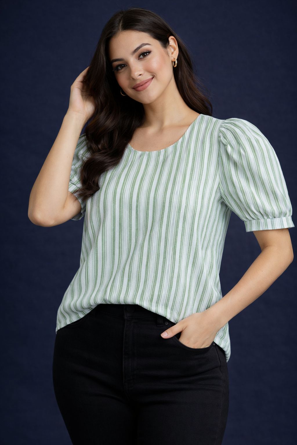 NV Stripe Puff Sleeve Top | Miss Kapachi