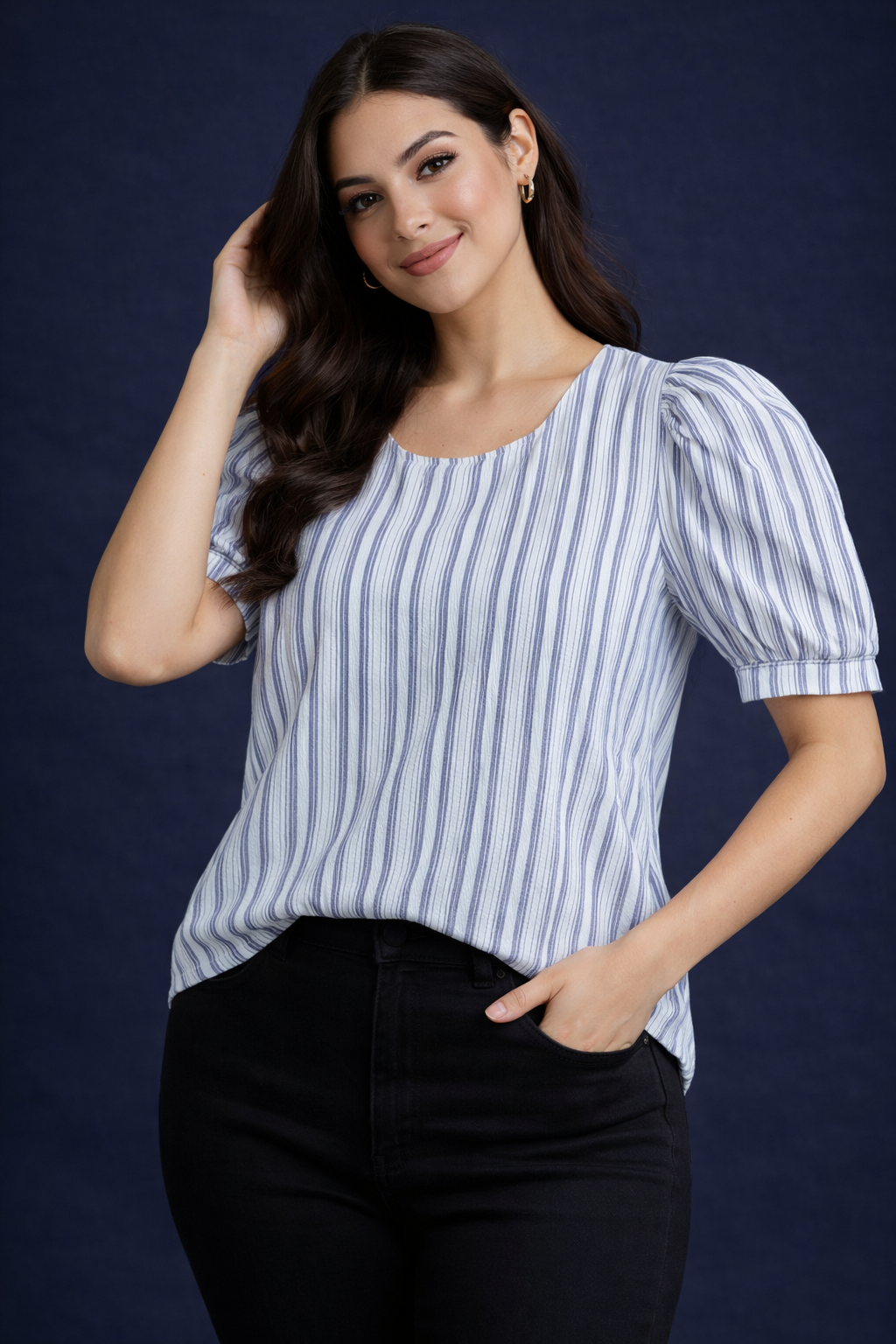 NV Stripe Puff Sleeve Top | Miss Kapachi