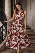 Delta Print Sleeveless Midi Dress | Floral Flared Dress | Zero+1