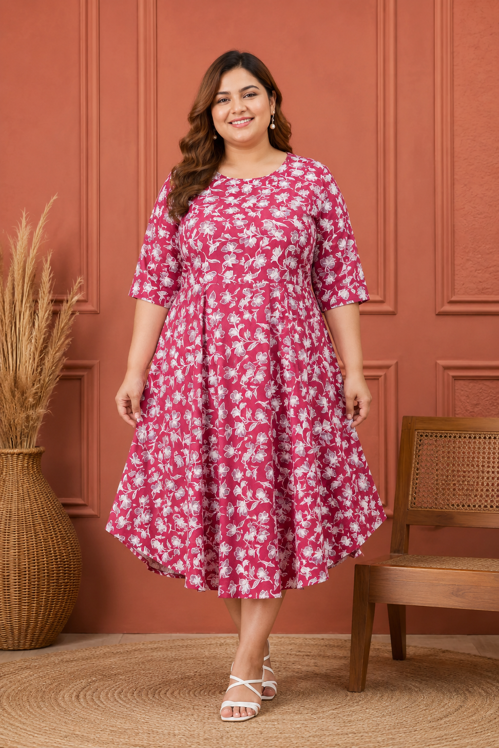 Floral Print Rayon Cotton Flare Dress | 3XL-4XL | Zero+1