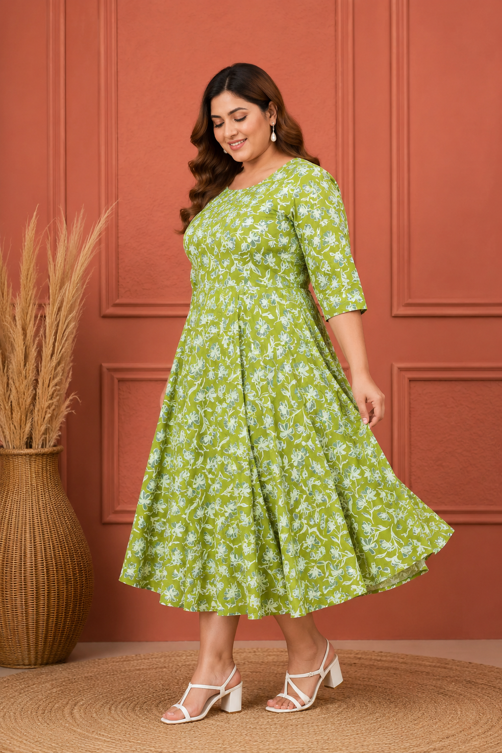 Floral Print Rayon Cotton Flare Dress | 3XL-4XL | Zero+1