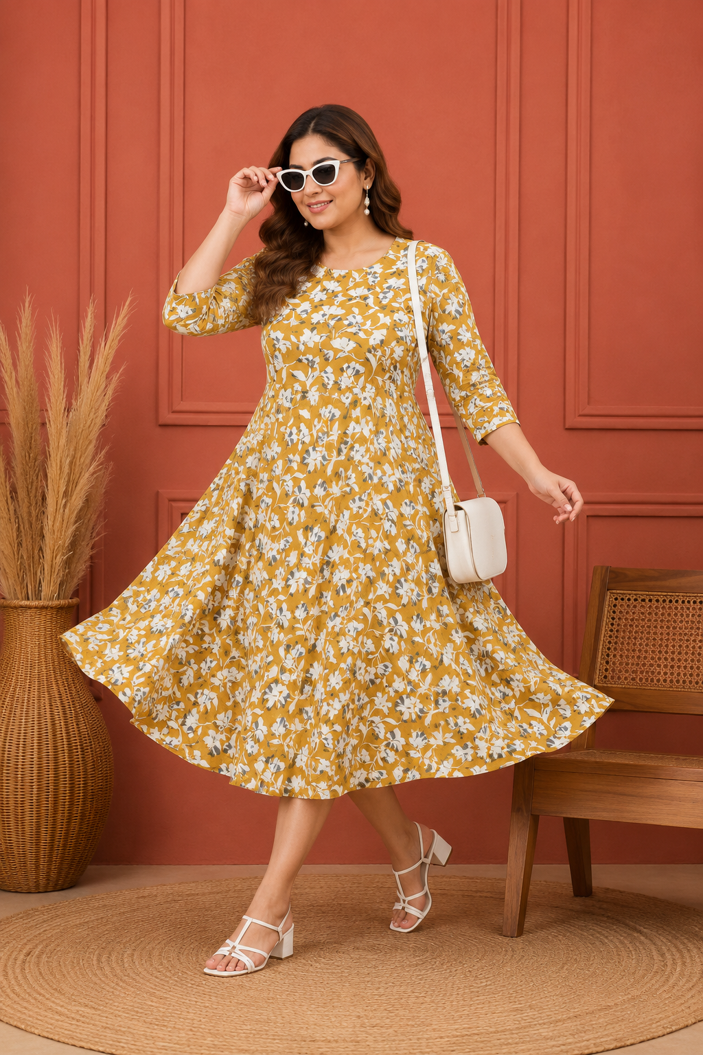 Floral Print Rayon Cotton Flare Dress | 3XL-4XL | Zero+1