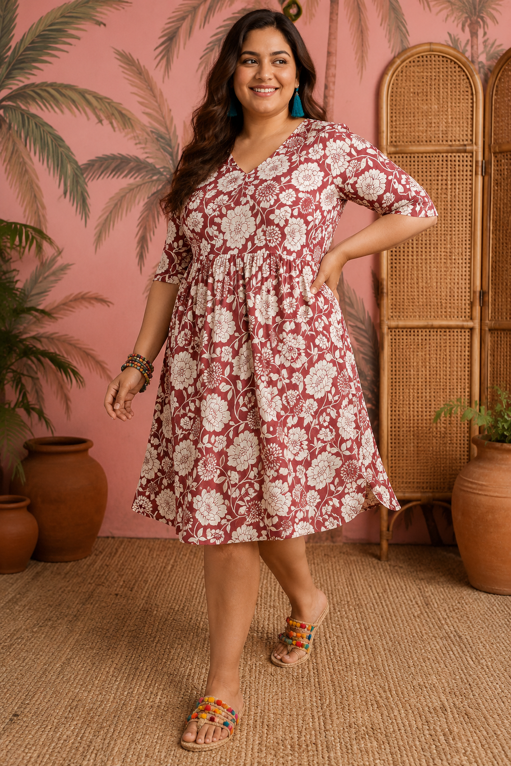 Floral Print Rayon Cotton Wrap Dress | 3XL-4XL | Zero+1