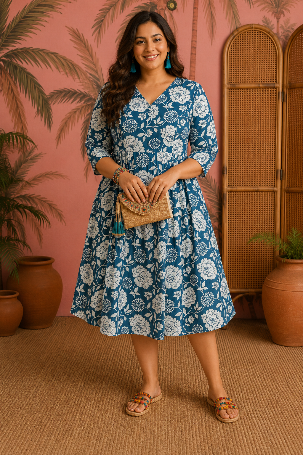 Floral Print Rayon Cotton Wrap Dress | 3XL-4XL | Zero+1