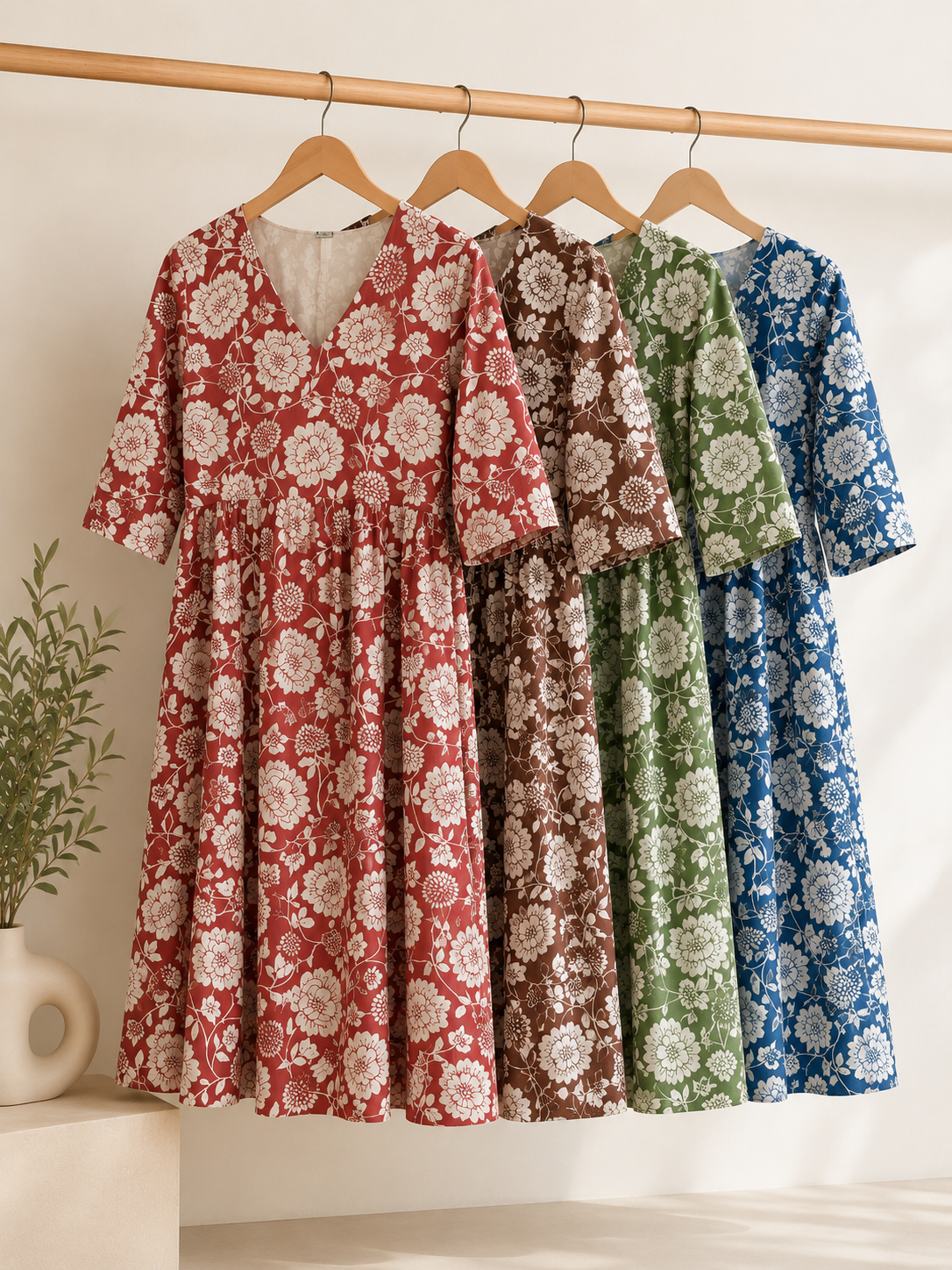 Floral Print Rayon Cotton Wrap Dress | 3XL-4XL | Zero+1