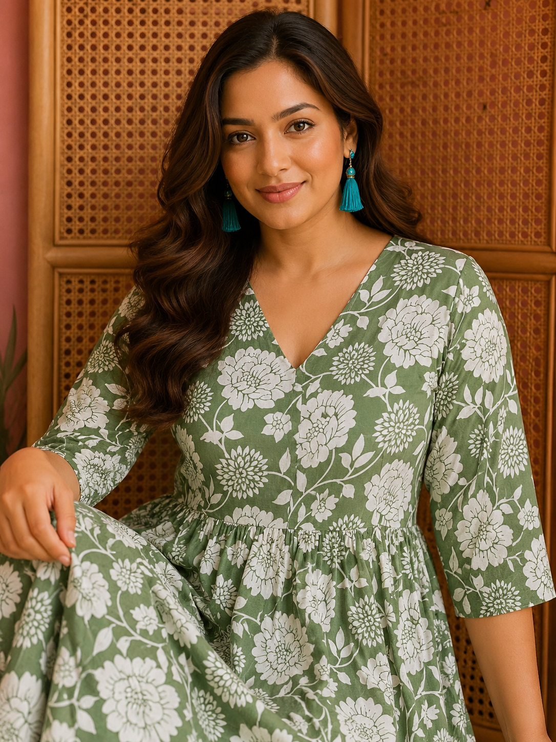 Floral Print Rayon Cotton Wrap Dress | 3XL-4XL | Zero+1