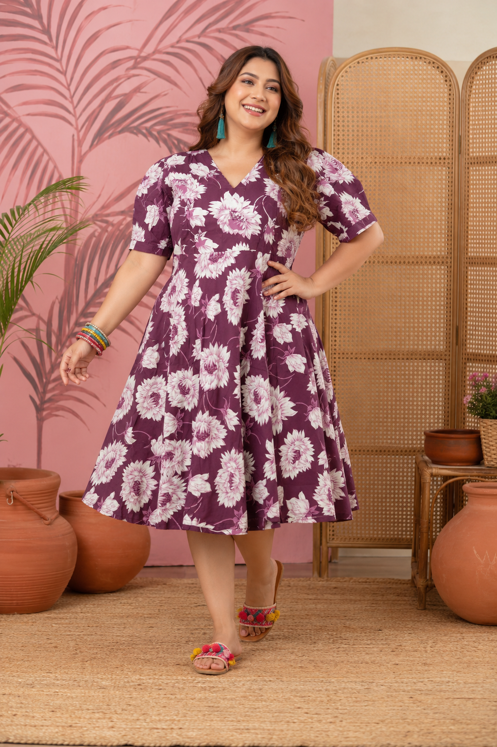 Sunflower Print Rayon Cotton Skater Dress | 3XL-4XL | Zero+1