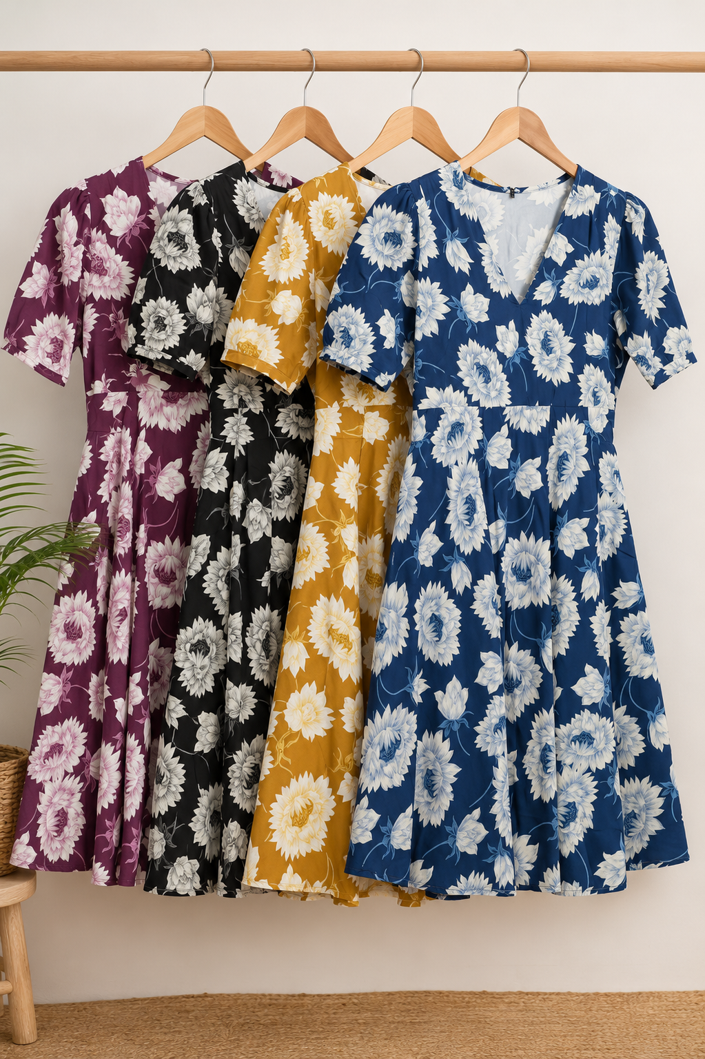 Sunflower Print Rayon Cotton Skater Dress | 3XL-4XL | Zero+1
