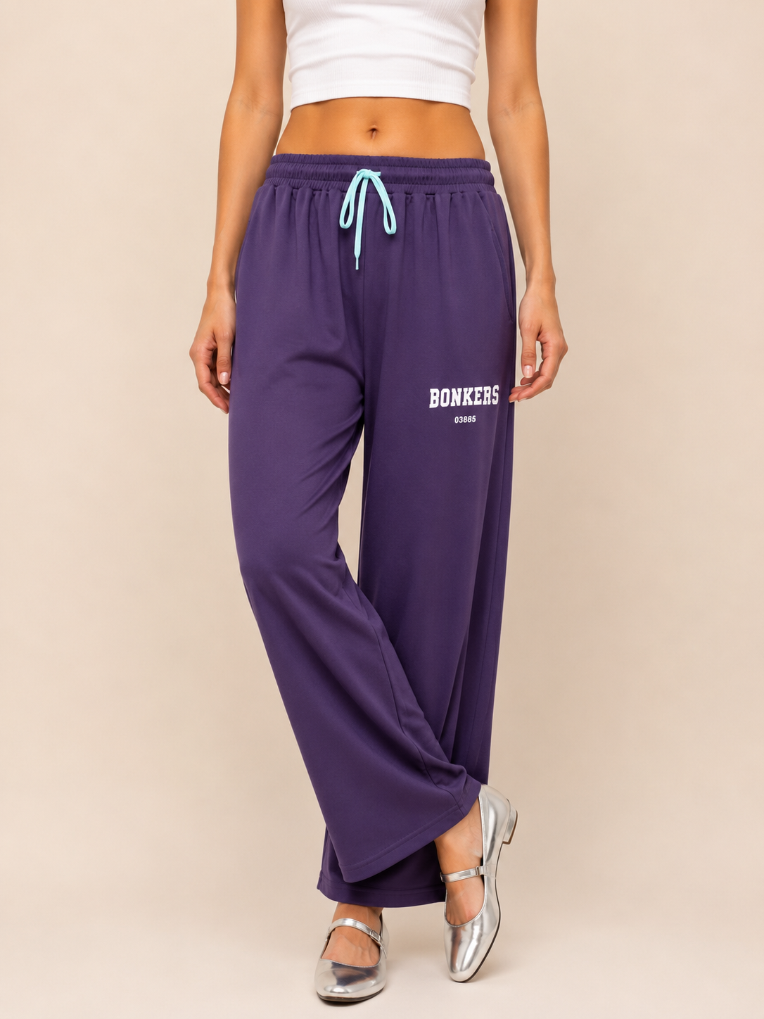 Bonkers Graphic Wide-Leg Track Pants | Olive Green Streetwear Trousers for Women | Miss Kapachi