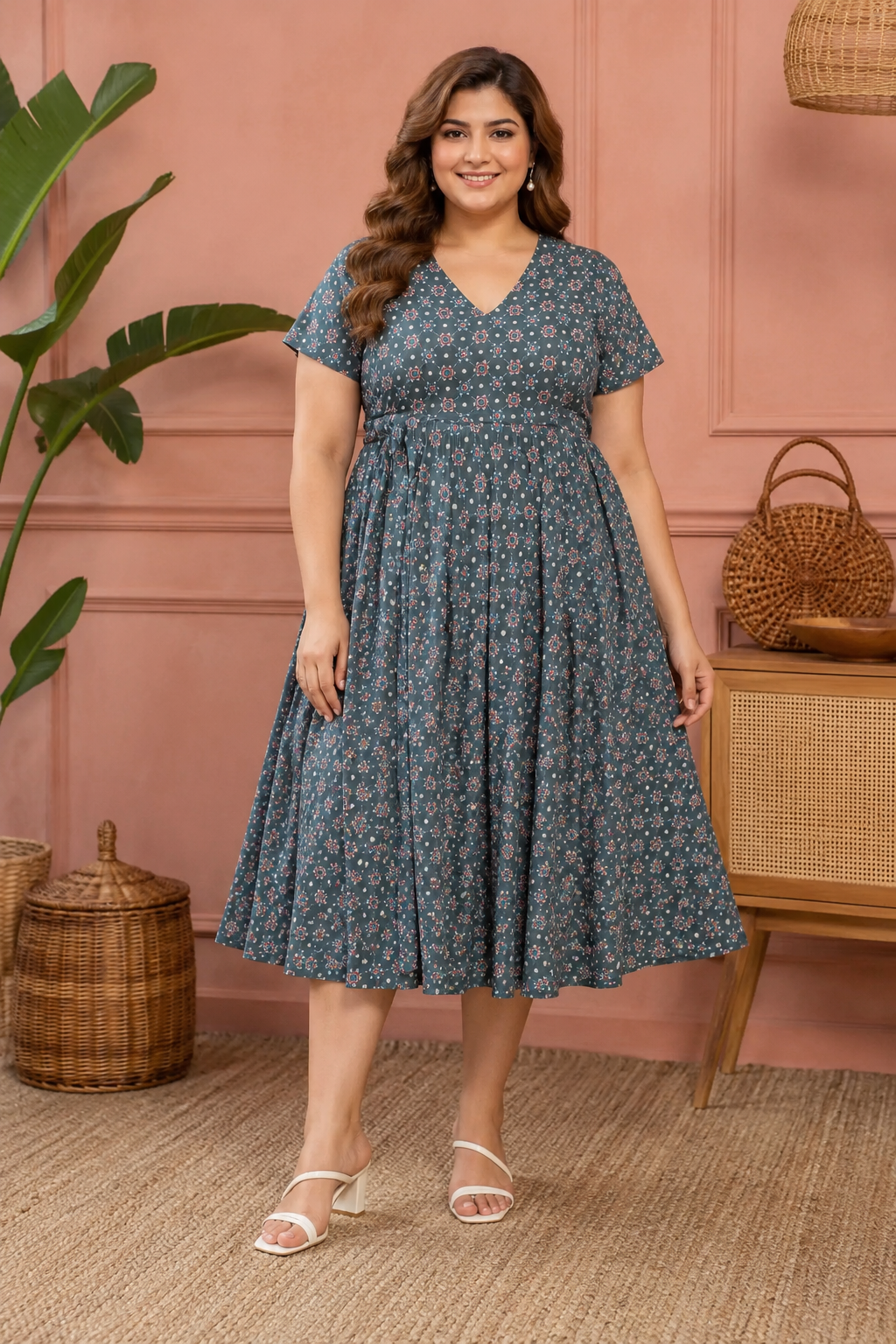 Floral Print Rayon Cotton Flare Dress | 3XL-4XL | Miss Kapachi