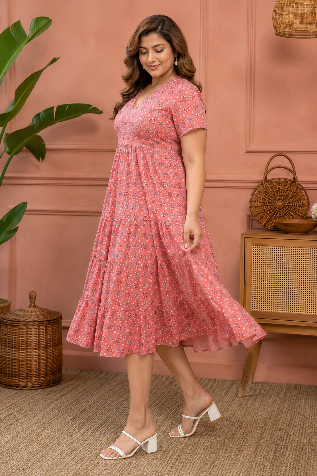 Floral Print Rayon Cotton Flare Dress | 3XL-4XL | Miss Kapachi