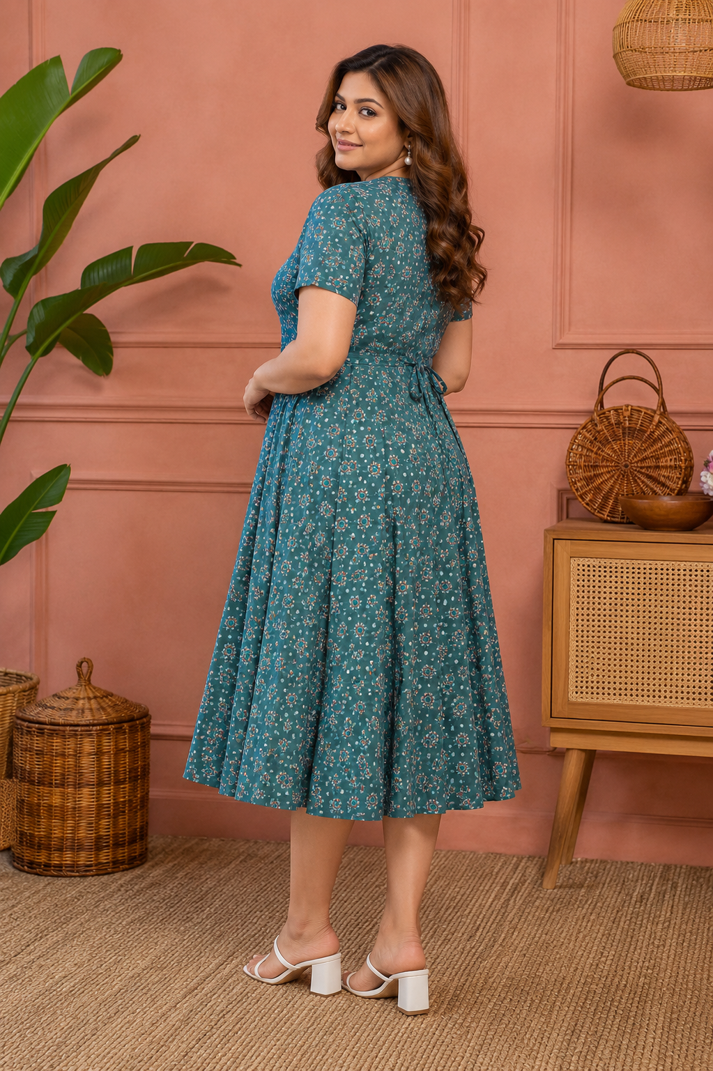 Floral Print Rayon Cotton Flare Dress | 3XL-4XL | Miss Kapachi