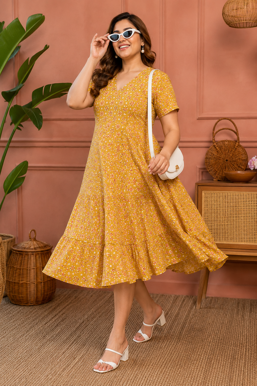Floral Print Rayon Cotton Flare Dress | 3XL-4XL | Miss Kapachi
