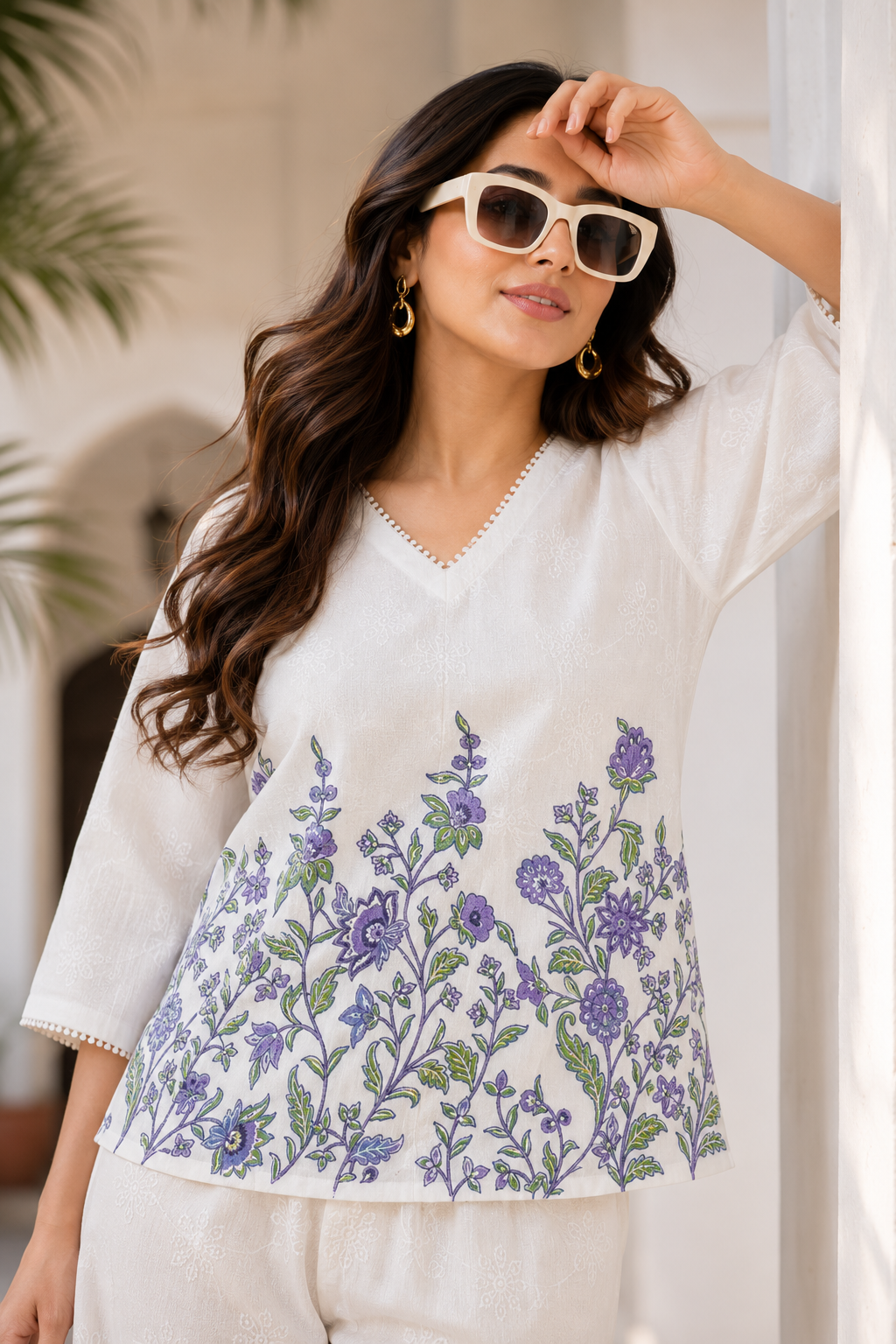 Floral Embroidered Co-Ord Set for Women | Chikankari Top & Palazzo Pants | Miss Kapachi