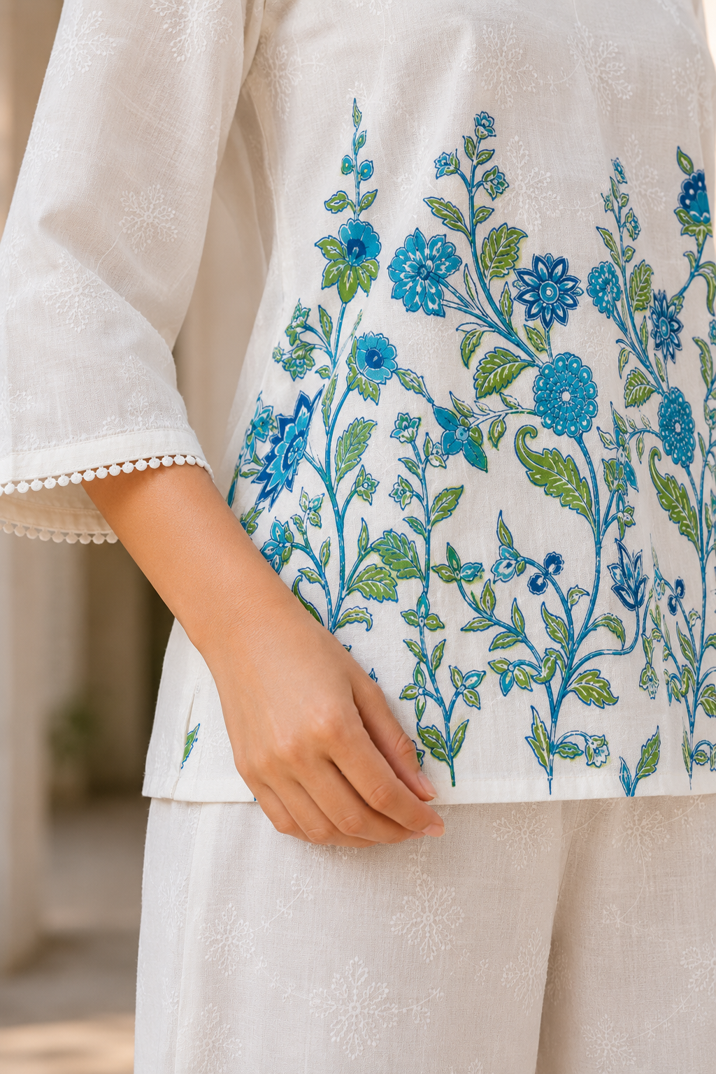 Floral Embroidered Co-Ord Set for Women | Chikankari Top & Palazzo Pants | Miss Kapachi