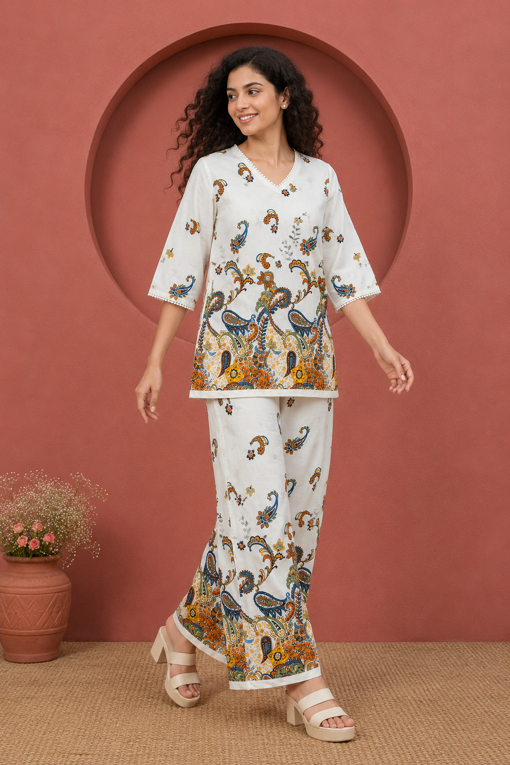 Floral Embroidered Co-Ord Set for Women | Chikankari Top & Palazzo Pants | Miss Kapachi