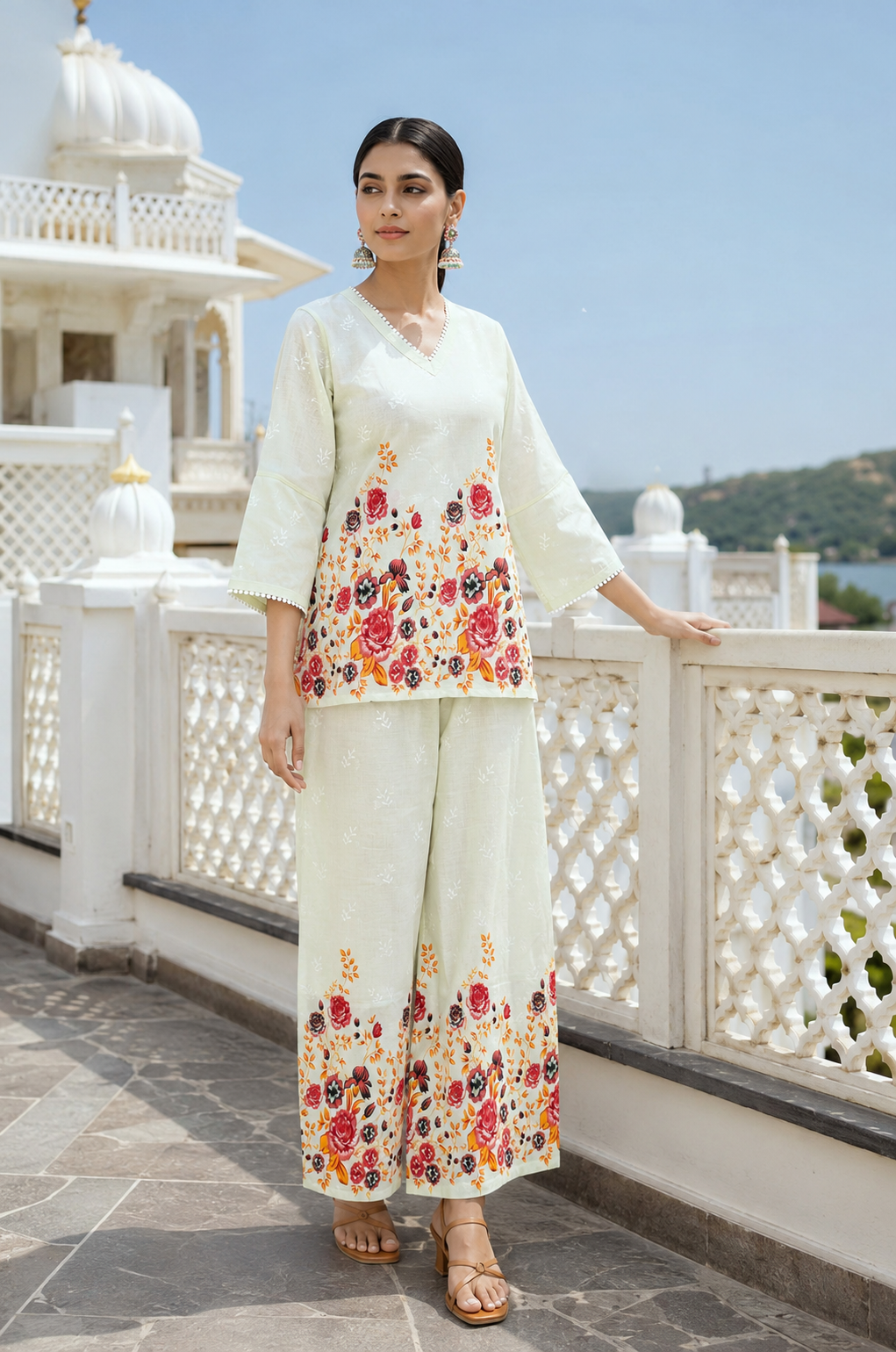 Floral Embroidered Co-Ord Set for Women | Chikankari Top & Palazzo Pants | Miss Kapachi