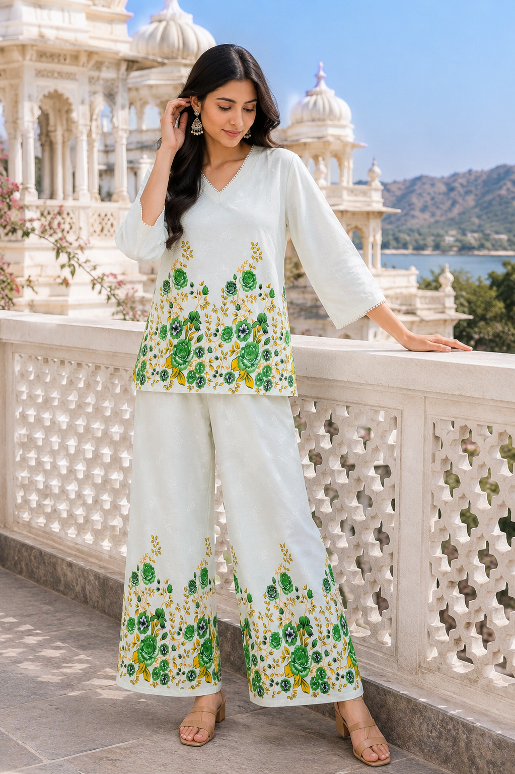 Floral Embroidered Co-Ord Set for Women | Chikankari Top & Palazzo Pants | Miss Kapachi