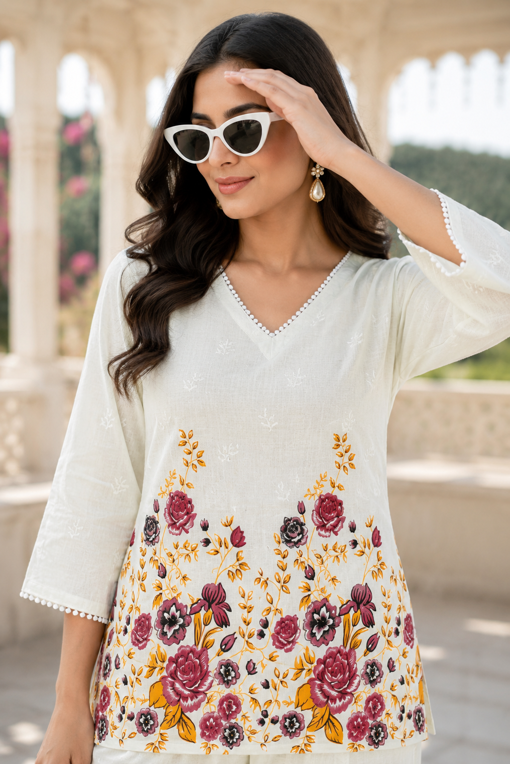 Floral Embroidered Co-Ord Set for Women | Chikankari Top & Palazzo Pants | Miss Kapachi