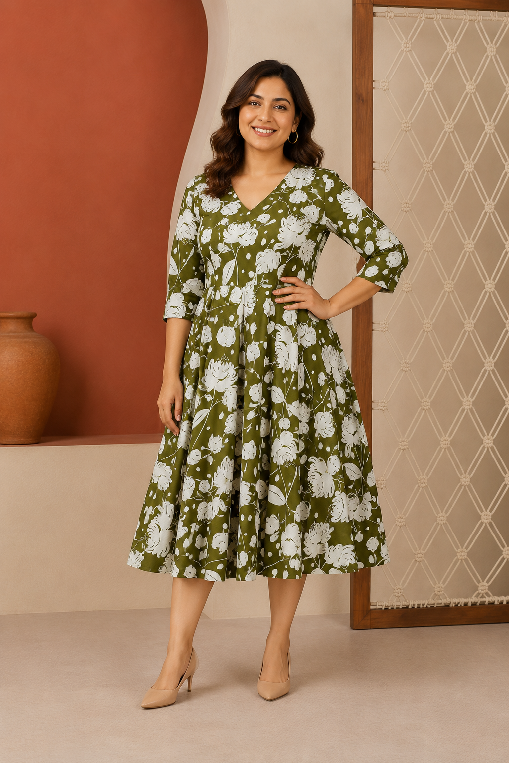 Red Floral Print Flared Kurti Dress | Women's Ethnic Wear | Zero+1