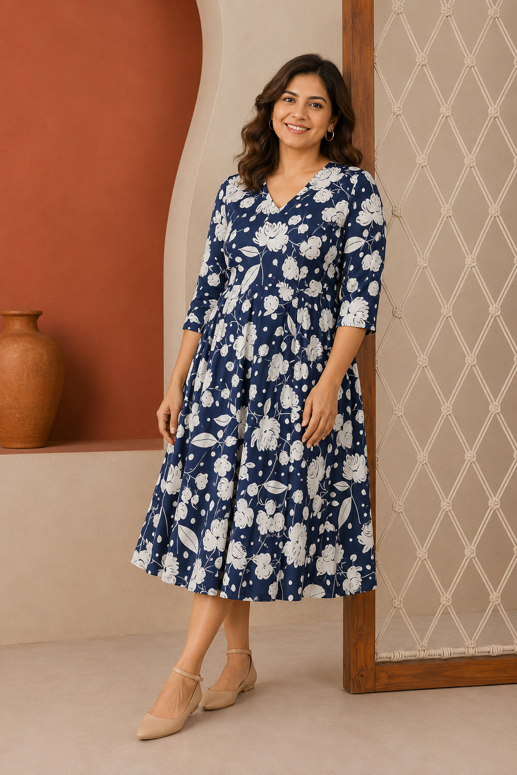 Red Floral Print Flared Kurti Dress | Women's Ethnic Wear | Zero+1