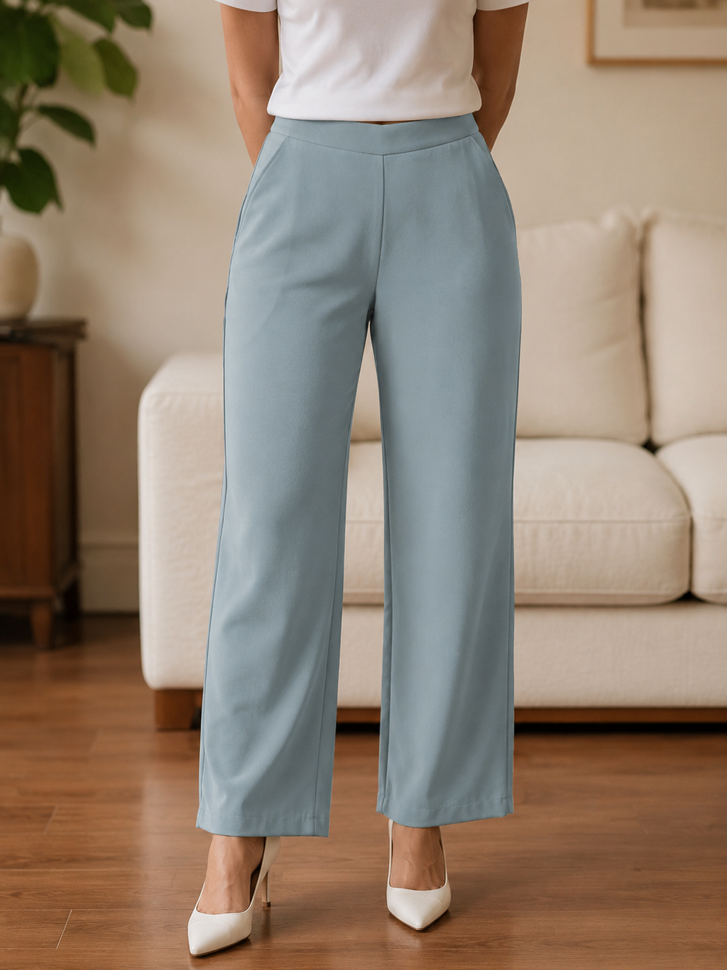 Women's Wide-Leg Trousers | Solid Colour High-Waist Pants with Pockets | Miss Kapachi