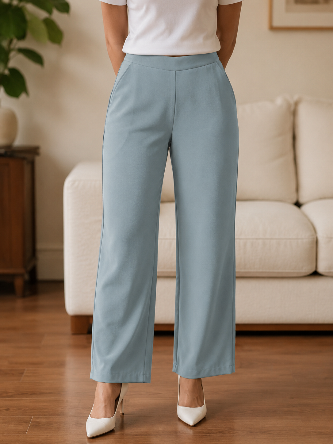 Women's Wide-Leg Trousers | Solid Colour High-Waist Pants with Pockets | Miss Kapachi