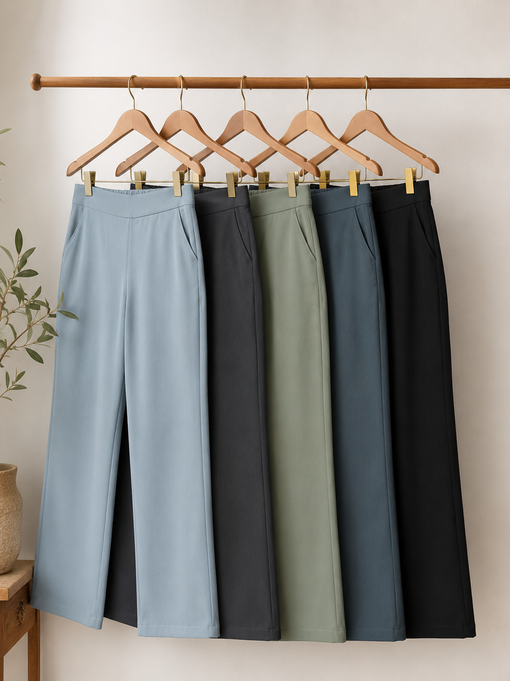 Women's Wide-Leg Trousers | Solid Colour High-Waist Pants with Pockets | Miss Kapachi