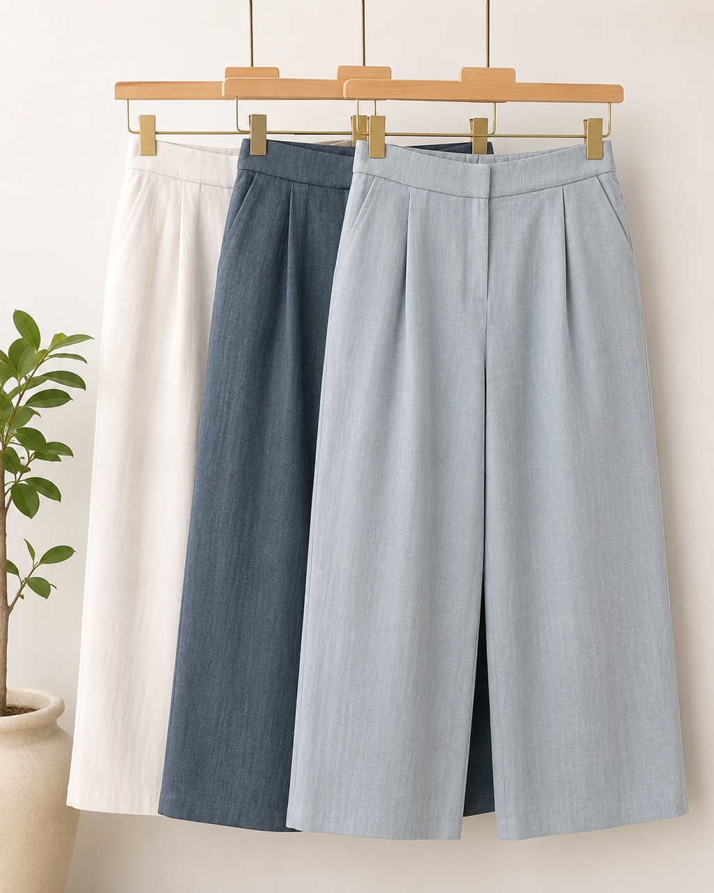 Pleated Straight-Leg Cropped Trousers for Women | Self-Tie Belt & Side Pockets | Miss Kapachi