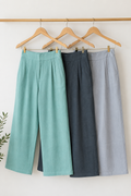Pleated Straight-Leg Cropped Trousers for Women | Self-Tie Belt & Side Pockets | Miss Kapachi