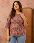 Ajrakh Mandala Circular Print Top for Women | Plus Size | Round Neck | Zero+1