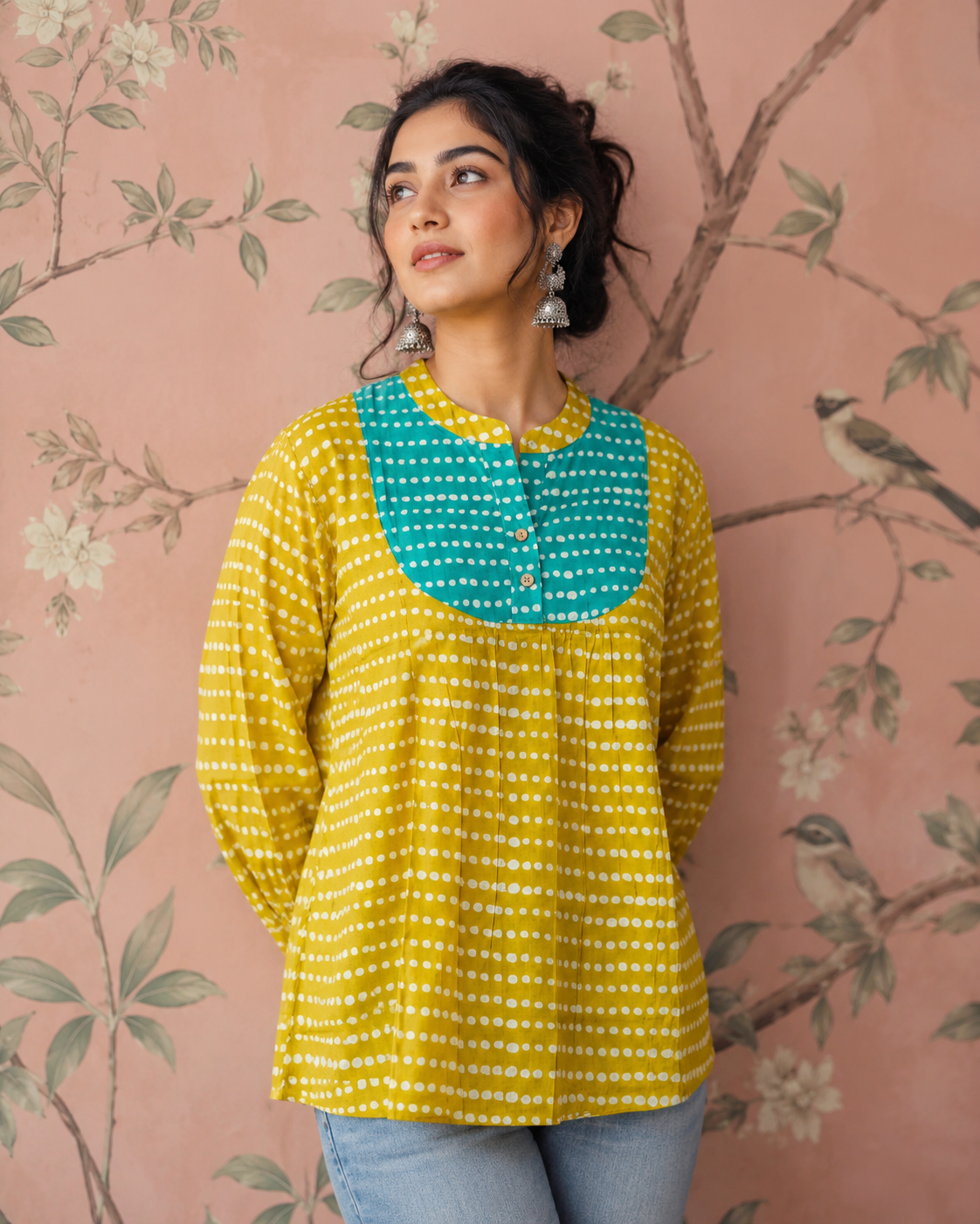 Paisley Print Kurti (Short) Teal & Gold Paisley Contrast Kurti | Miss Kapachi