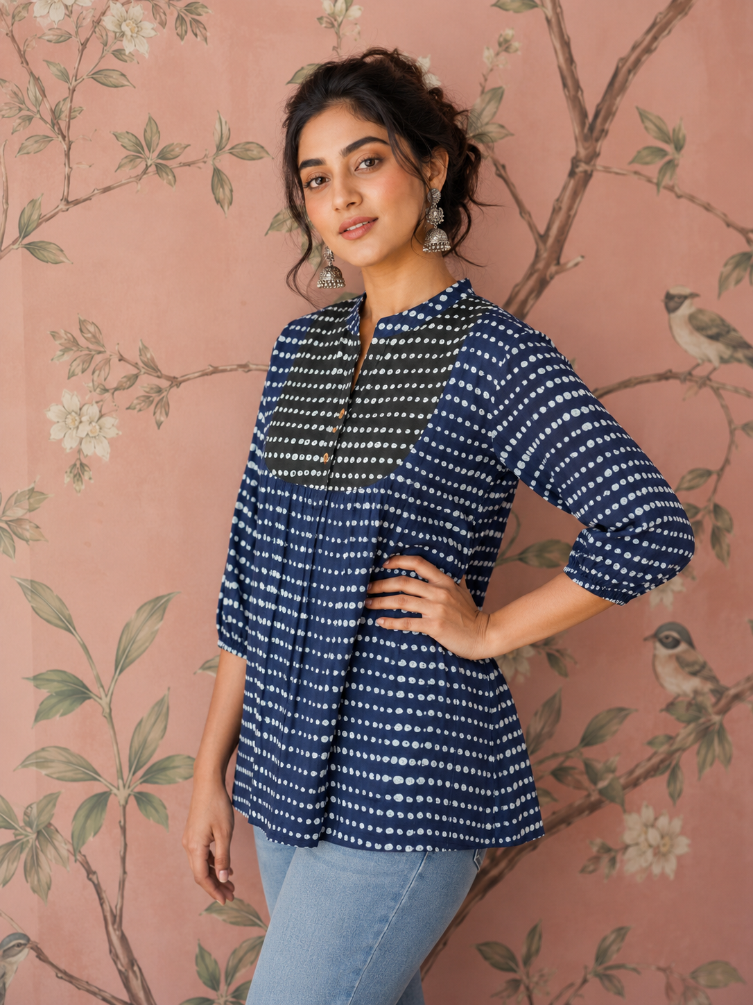 Paisley Print Kurti (Short) Teal & Gold Paisley Contrast Kurti | Miss Kapachi