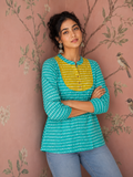 Paisley Print Kurti (Short) Teal & Gold Paisley Contrast Kurti | Miss Kapachi
