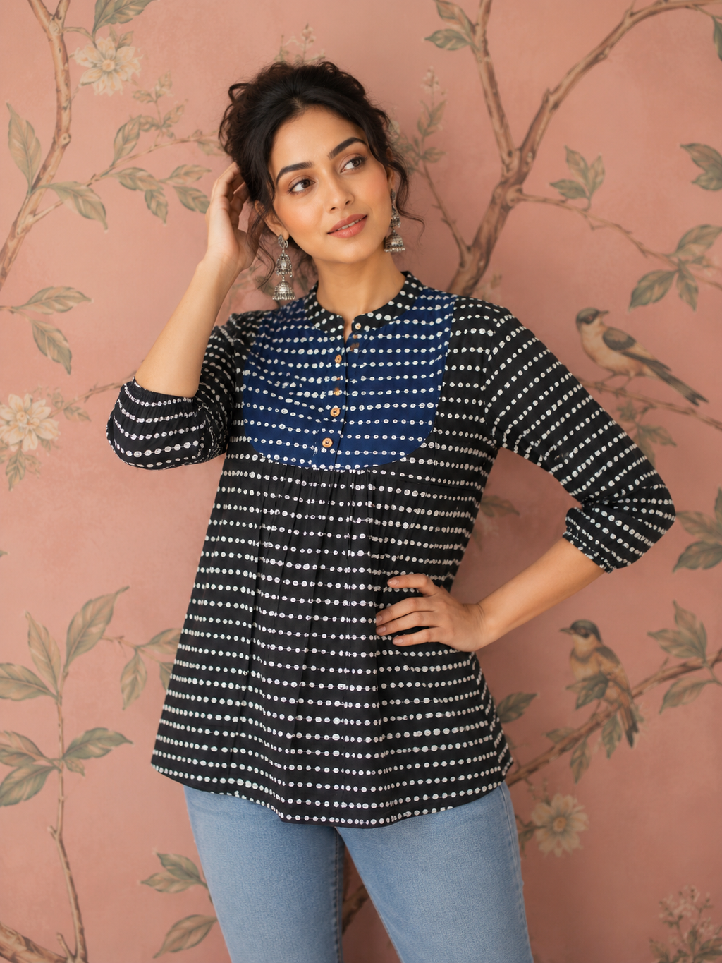 Paisley Print Kurti (Short) Teal & Gold Paisley Contrast Kurti | Miss Kapachi