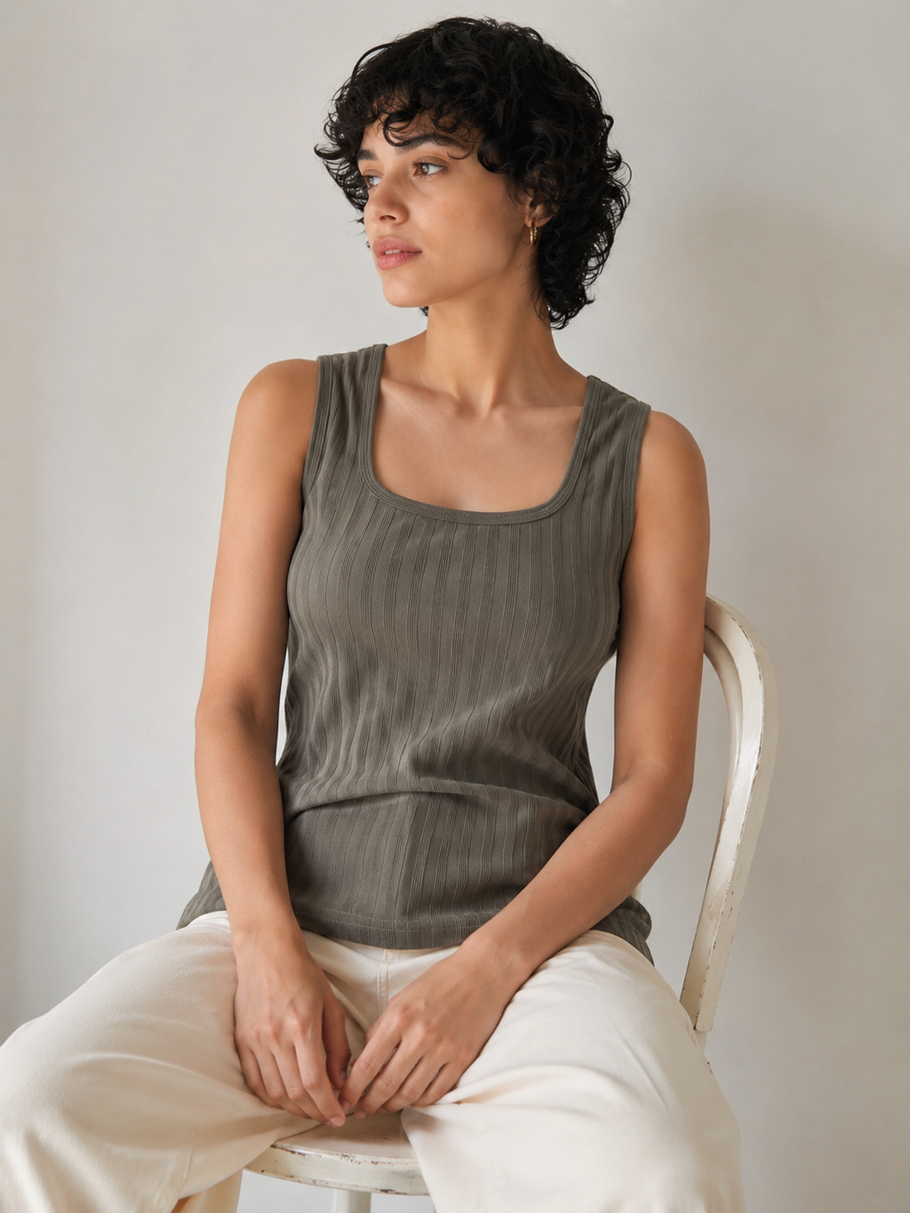 Ribbed Tank Top Sage Wide-Rib Square-Neck Tank | Miss Kapachi