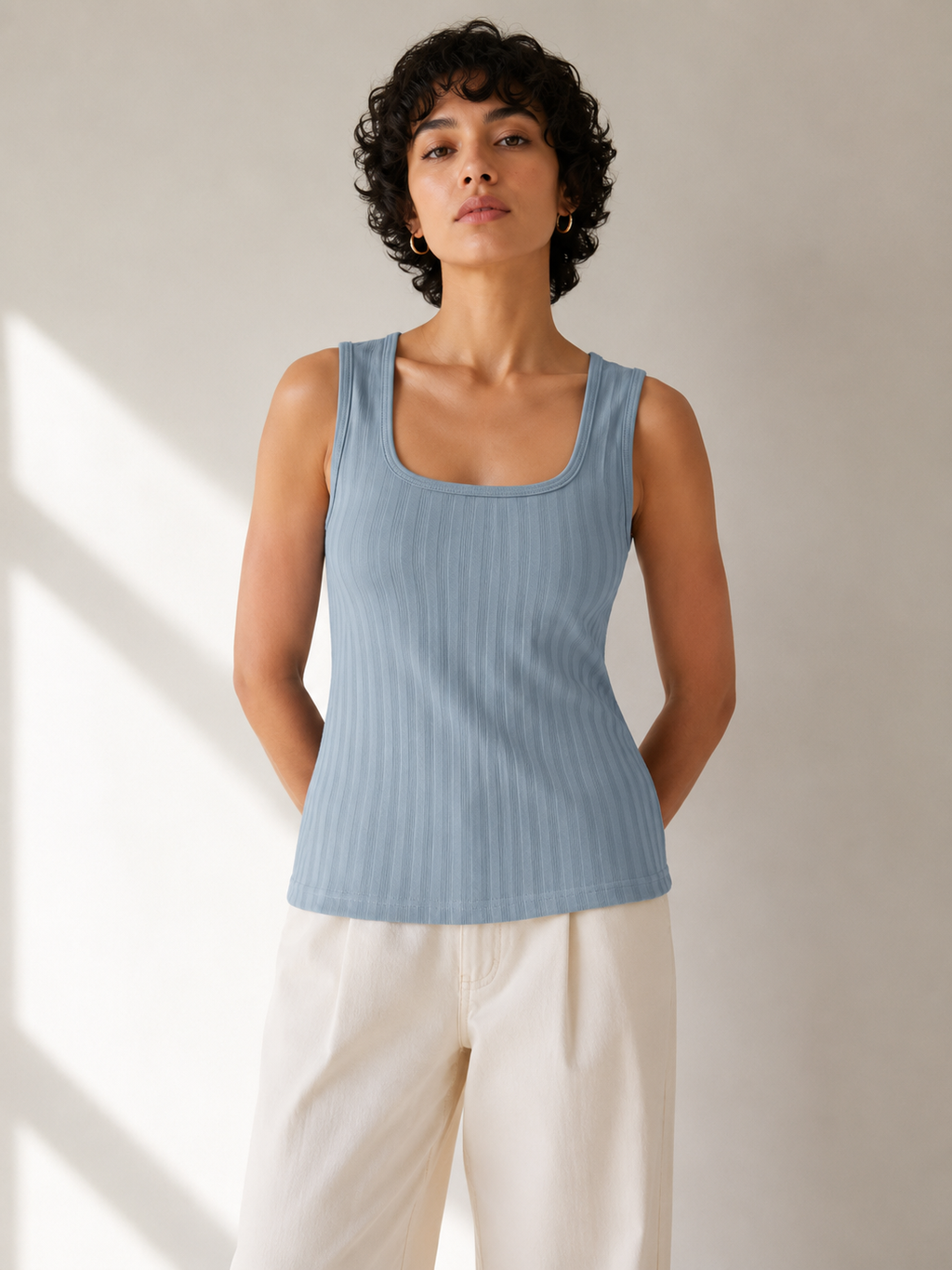Ribbed Tank Top Sage Wide-Rib Square-Neck Tank | Miss Kapachi